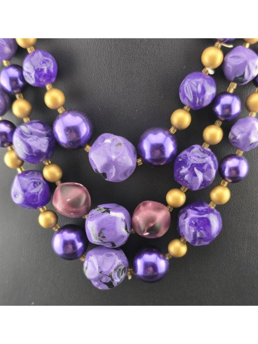 Vintage Multi Strand Purple Gold Plum Beaded Necklace Japan - Picture 2 of 10